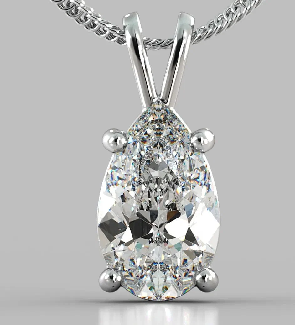 Certified 5 Carat Pear Cut 14kt Solid White Gold D Color VVS1 Lab Grown Diamond Pendant