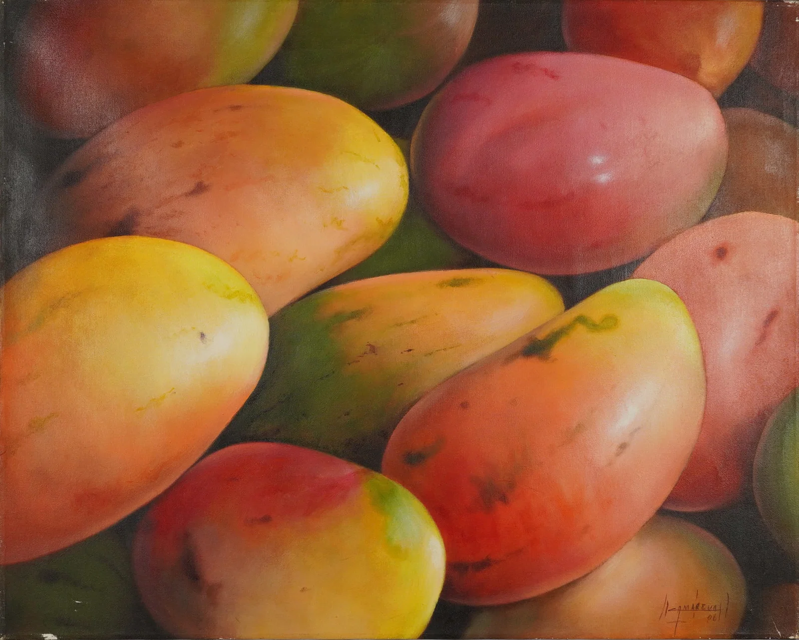 Cesar Augusto Camarena, Pop Art Oil on Canvas, Mangoes, Signed
