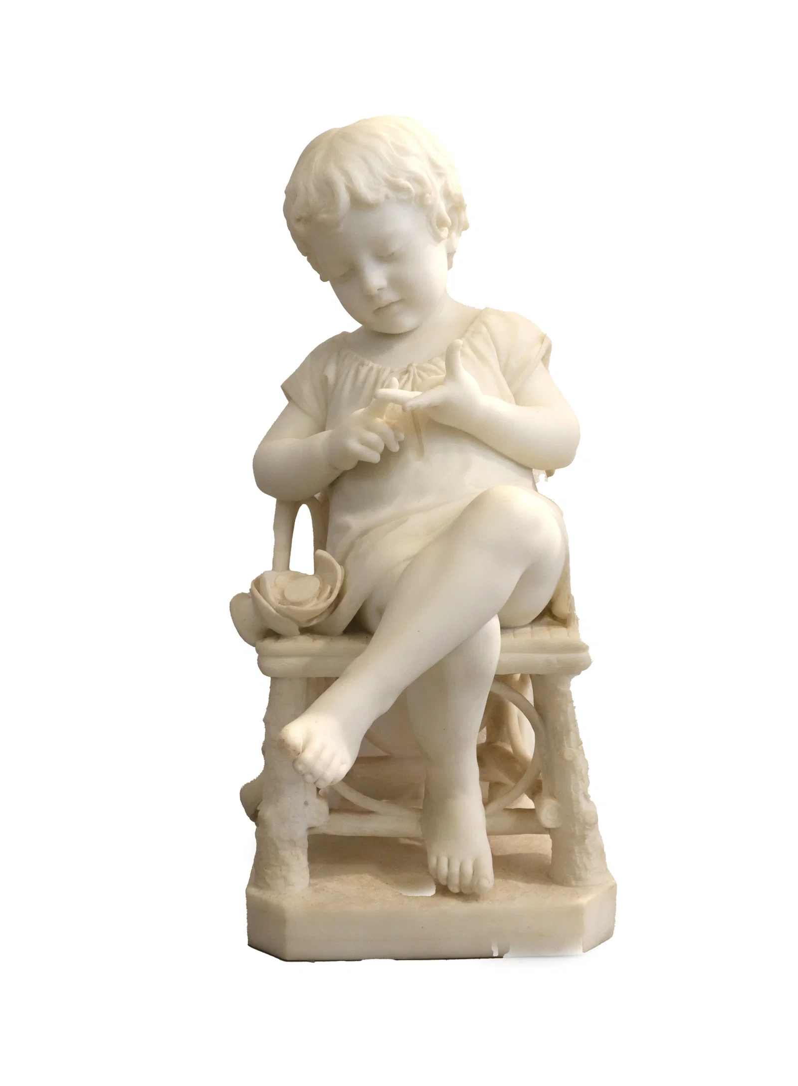 Cesare Lapini (1848-1893) Italian, Figural Marble Sculpture "Economista Precoca" (The Early