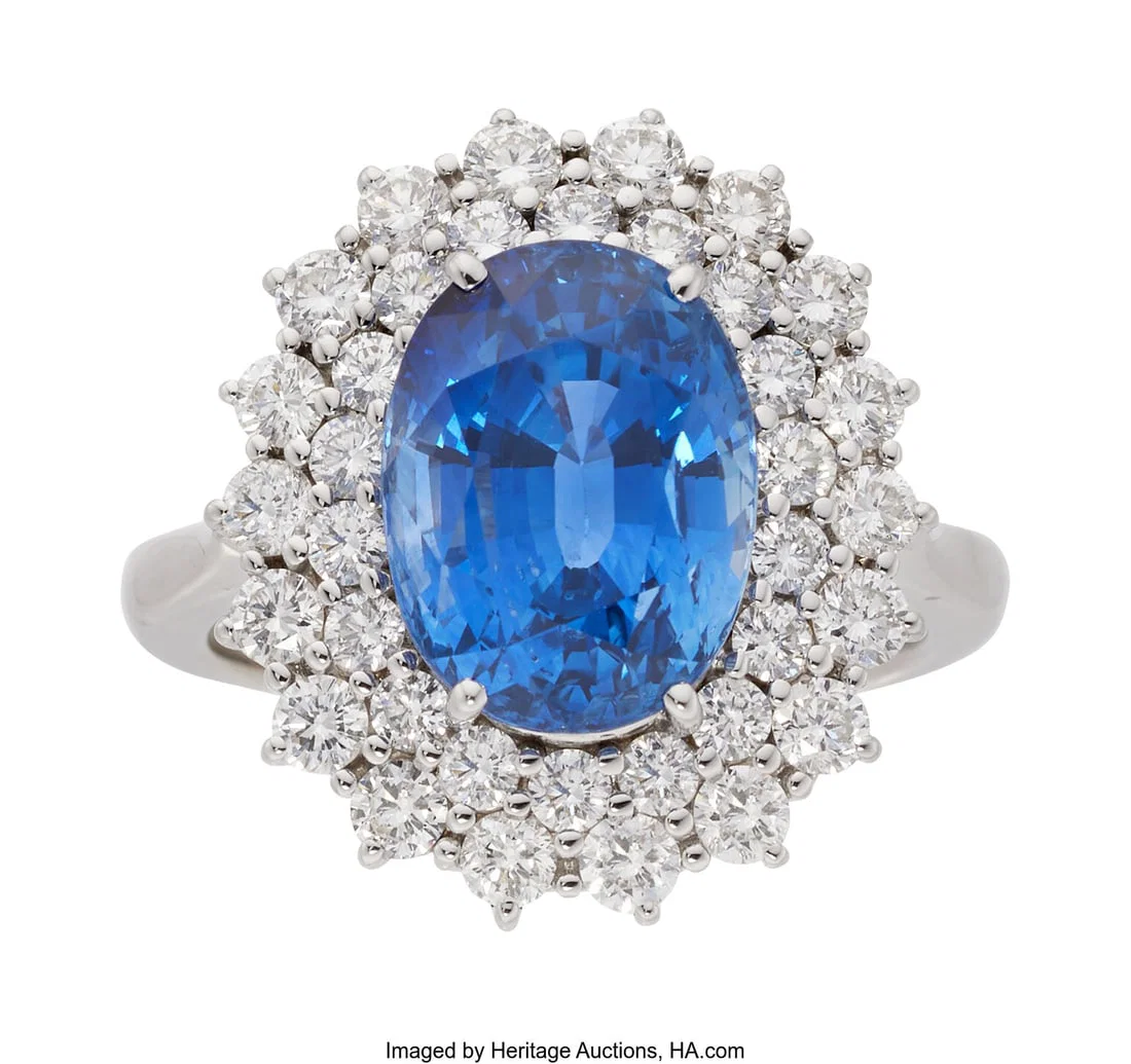 Ceylon Sapphire, Diamond, White Gold Ring Stone