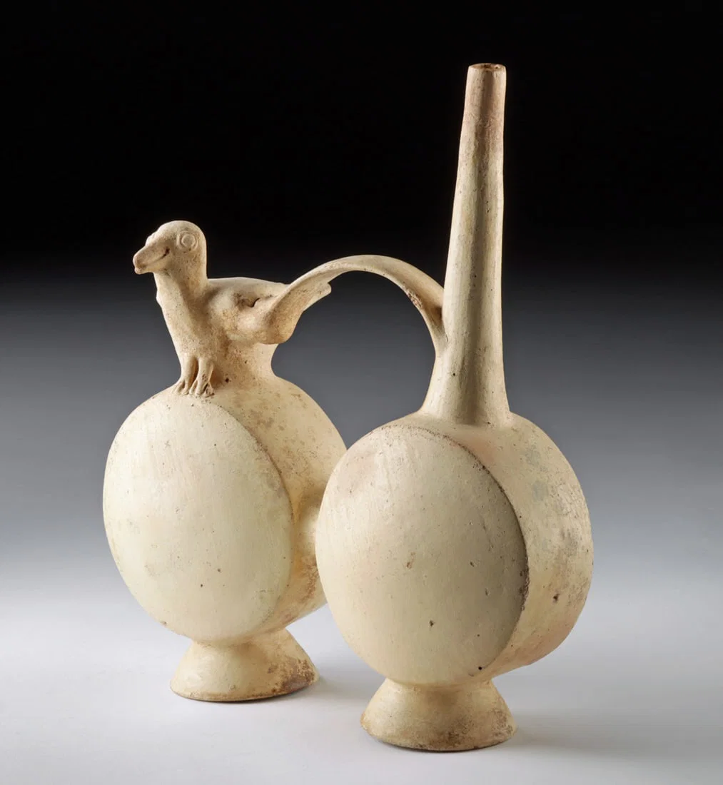 Chancay Double Chambered Whistle Vessel w/ Bird Effigy