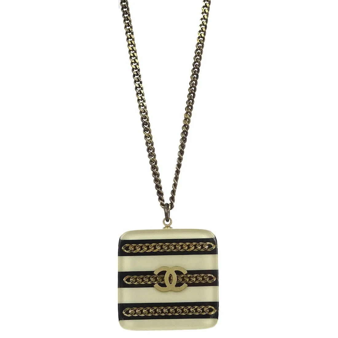 Chanel 06A Gold Plated Square Chain Charm Necklace
