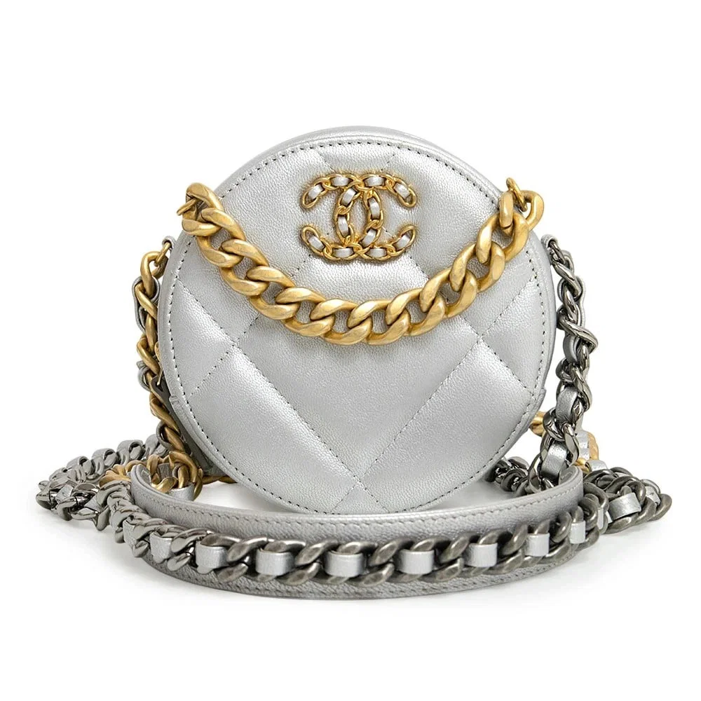 CHANEL 19 NINETEEN MATELASSÉ COCO MARK SHOULDER BAG SILVER