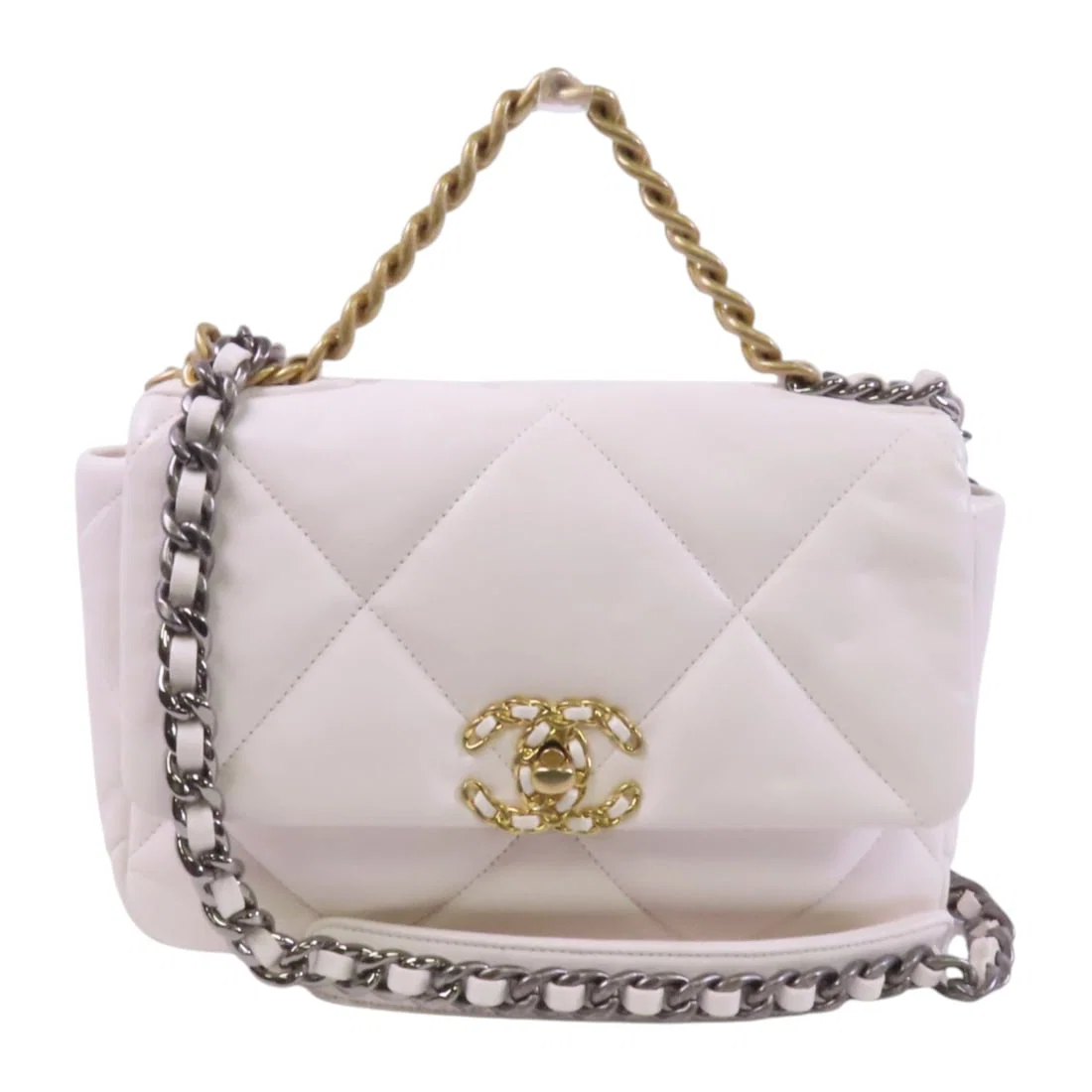 CHANEL 19 Small White Lambskin Chain Shoulder Bag GHW
