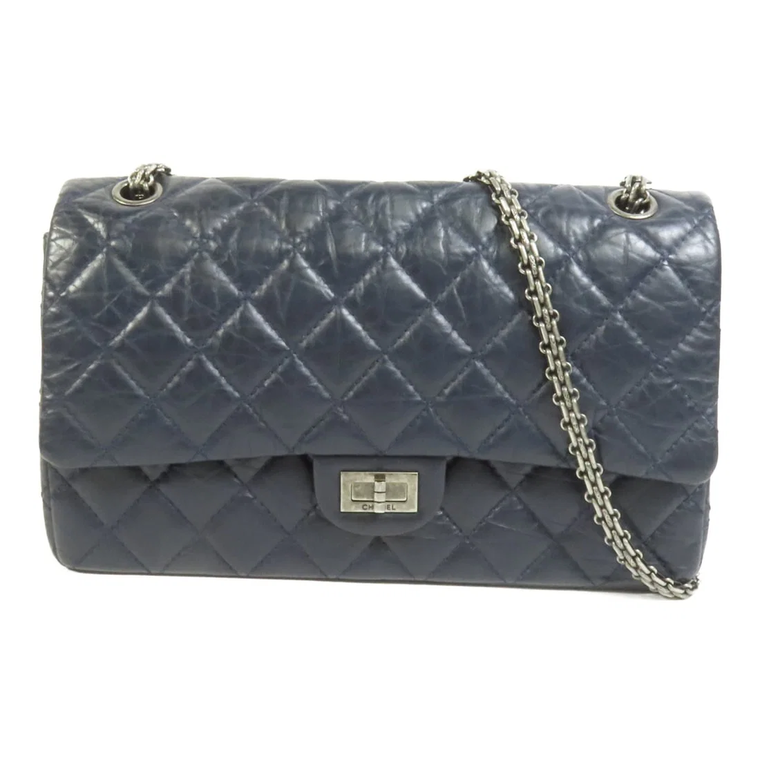 CHANEL 2.55 Medium Navy Calfskin Leather Shoulder Bag
