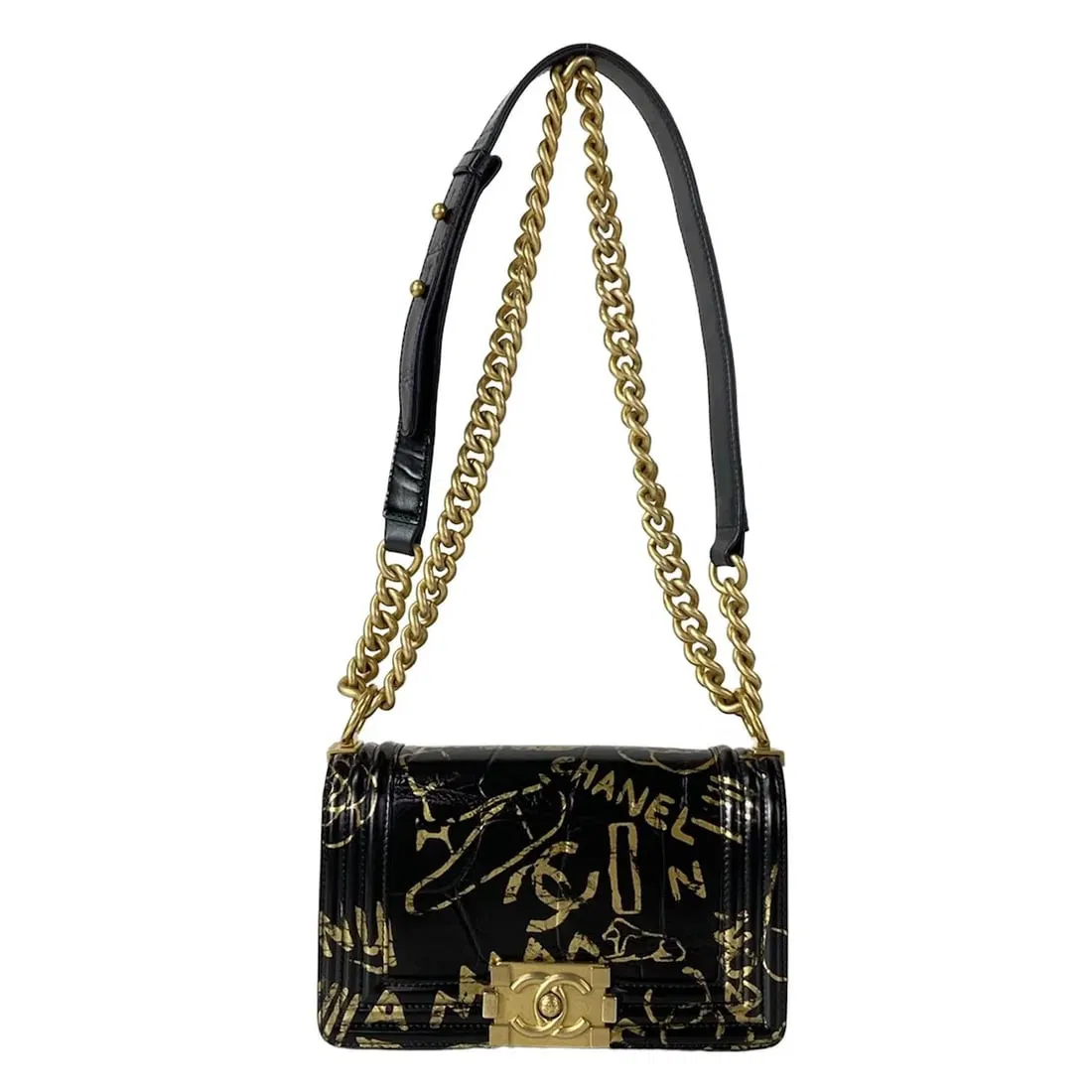 CHANEL 20/GRAFFITI BLACK GOLD LEATHER SHOULDER BAG SHOULDER BAG
