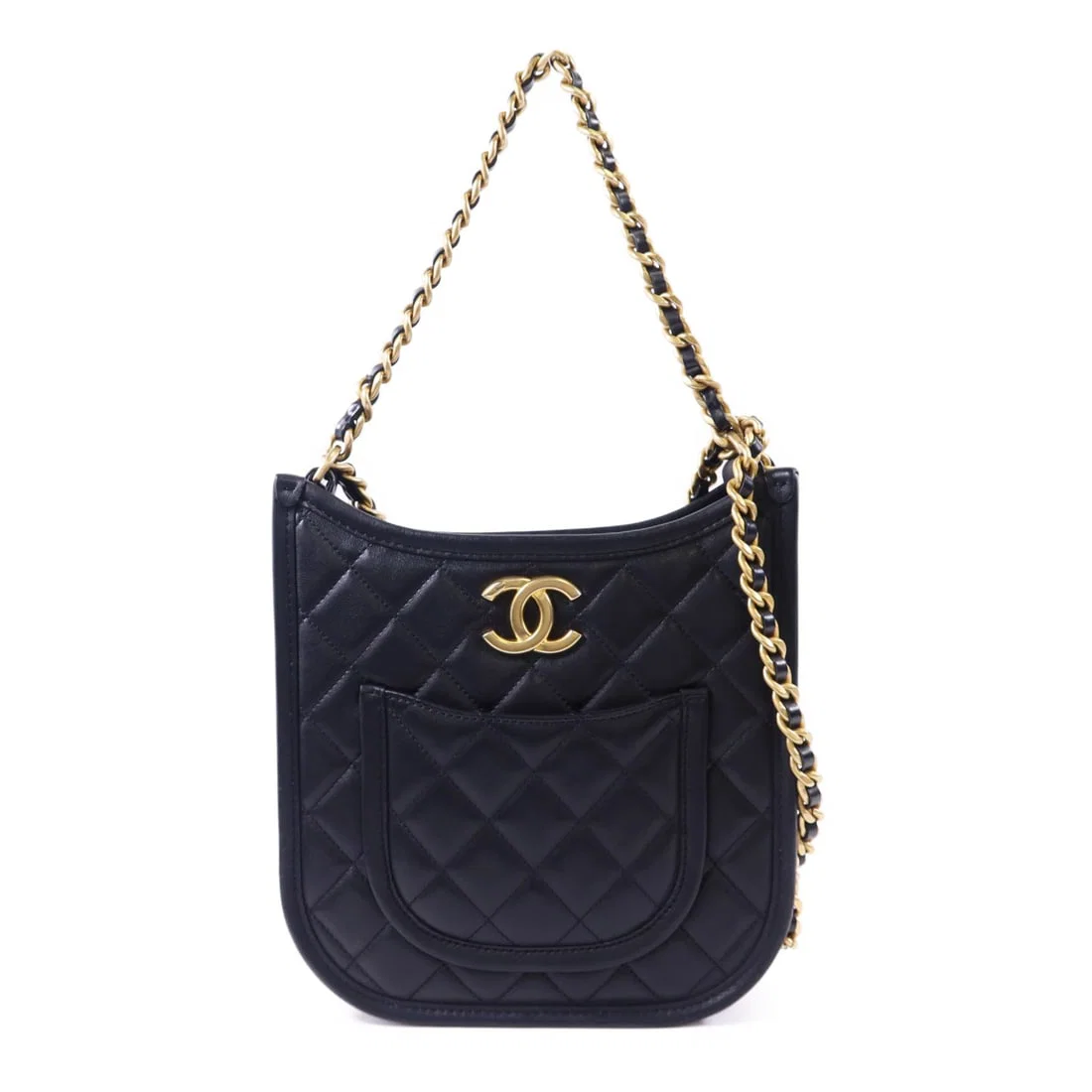Chanel 24S Calfskin Black Two Way Hobo Chain Shoulder Bag AS4532