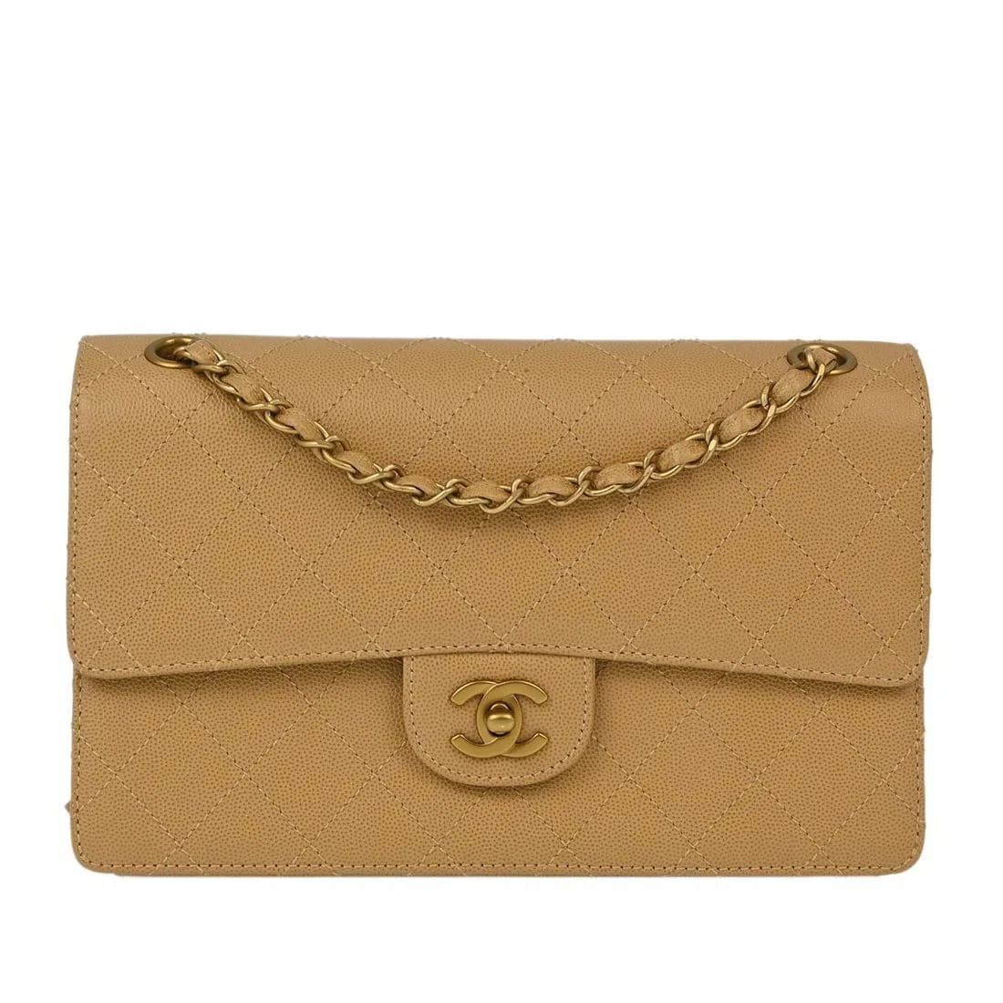 Chanel Beige Caviar Medium Classic Single Flap Shoulder Bag