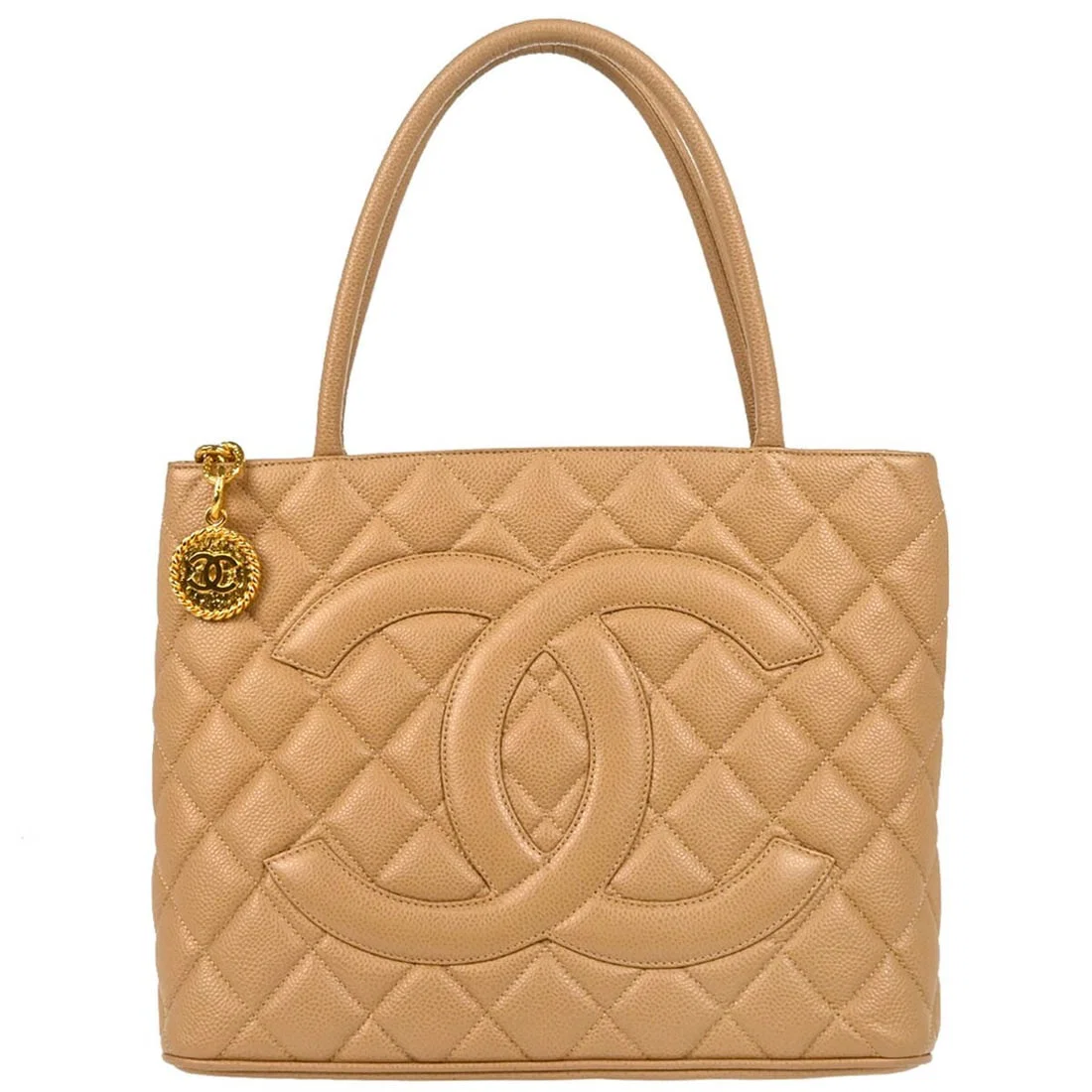 Chanel Beige Caviar Skin Medallion Tote Handbag
