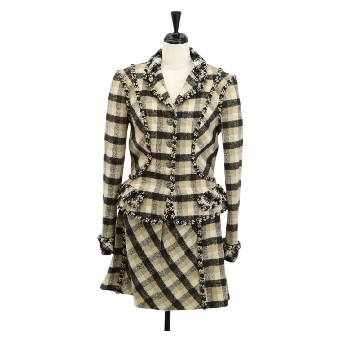 CHANEL Beige Wool Tweed Jacket CC Auth 152798V