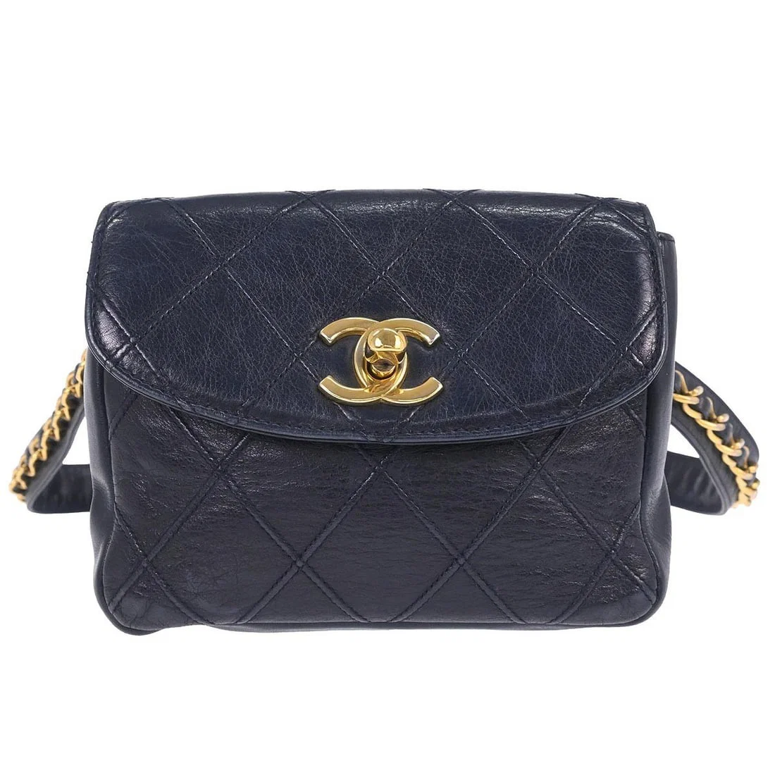 Chanel Bicolore Mini Navy Lambskin Matelasse Belt Bum Bag Waist Pouch