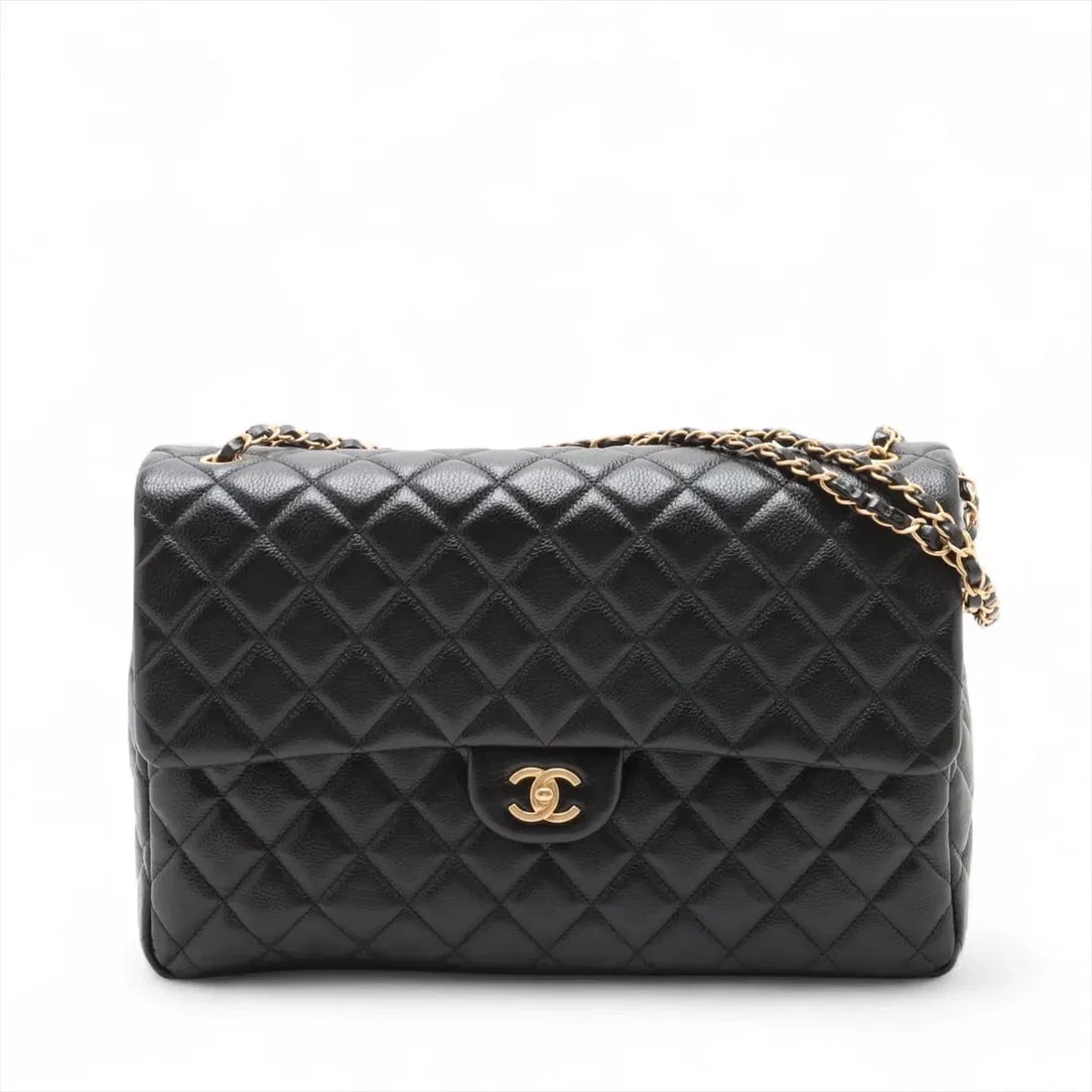 CHANEL BIG MATELASSE LEATHER SINGLE FLAP DOUBLE CHAIN BAG