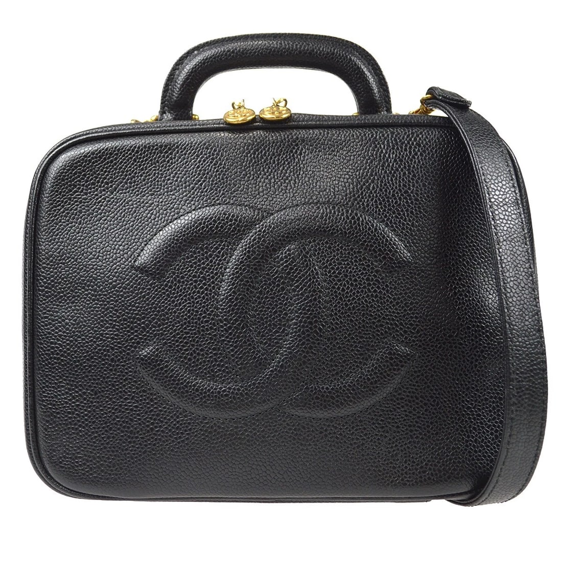CHANEL BLACK CALFSKIN TIMELESS LUNCH BOX VANITY 24 2WAY HANDBAG