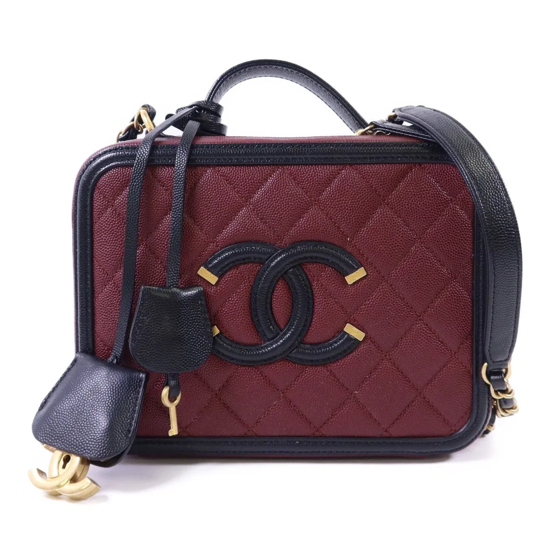 CHANEL Black Caviar Leather CC Vanity Chain Shoulder Bag with Gold Hardware