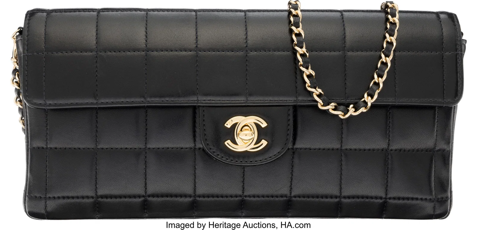 Chanel Black Chocolate Bar Quilted Lambskin Leat