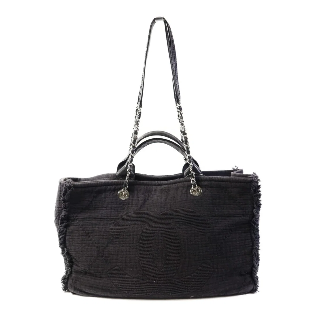 CHANEL Black Fabric 2 Way Shoulder Bag with SHW