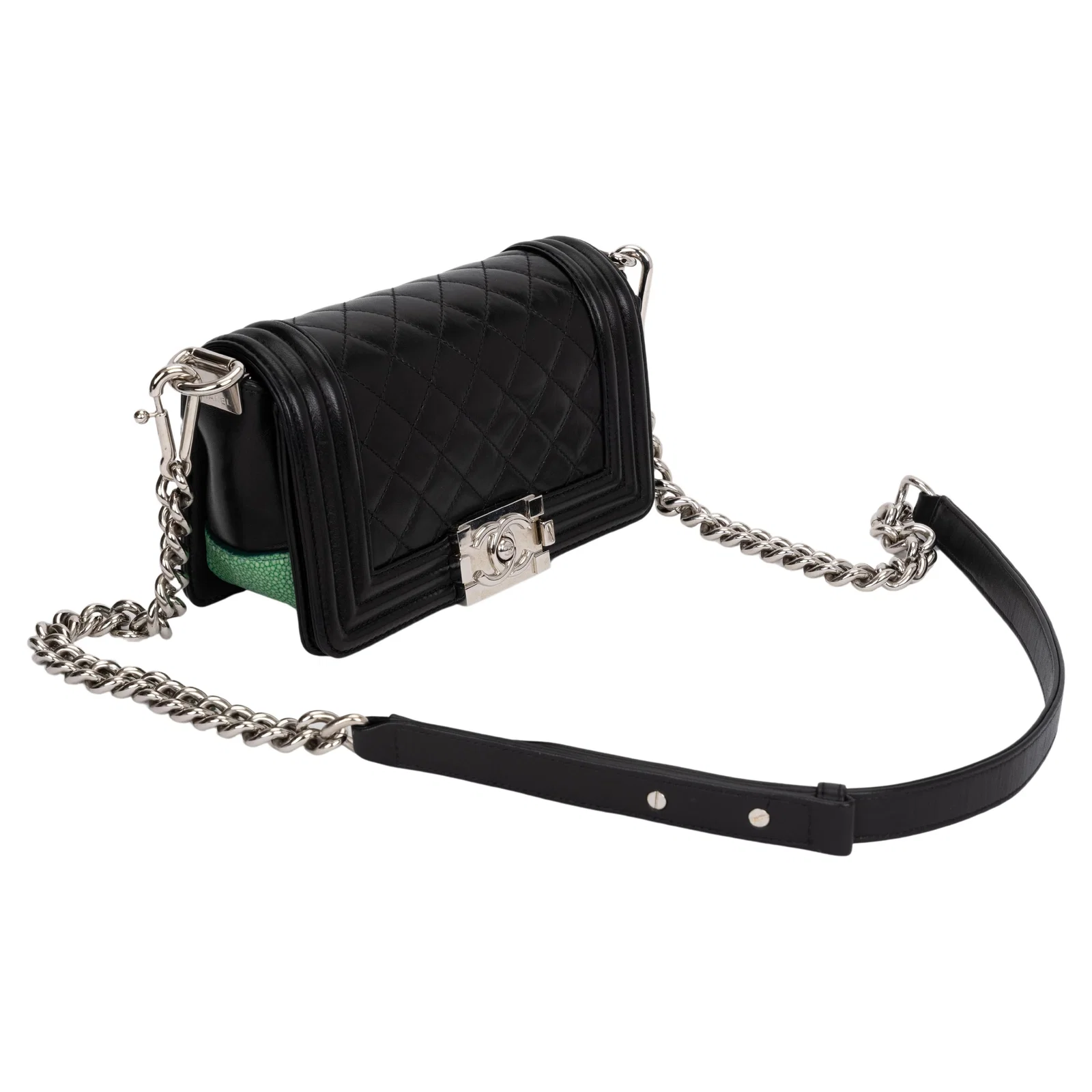 Chanel Black Green Stingray Small Boy Bag 21st Century Collection 17