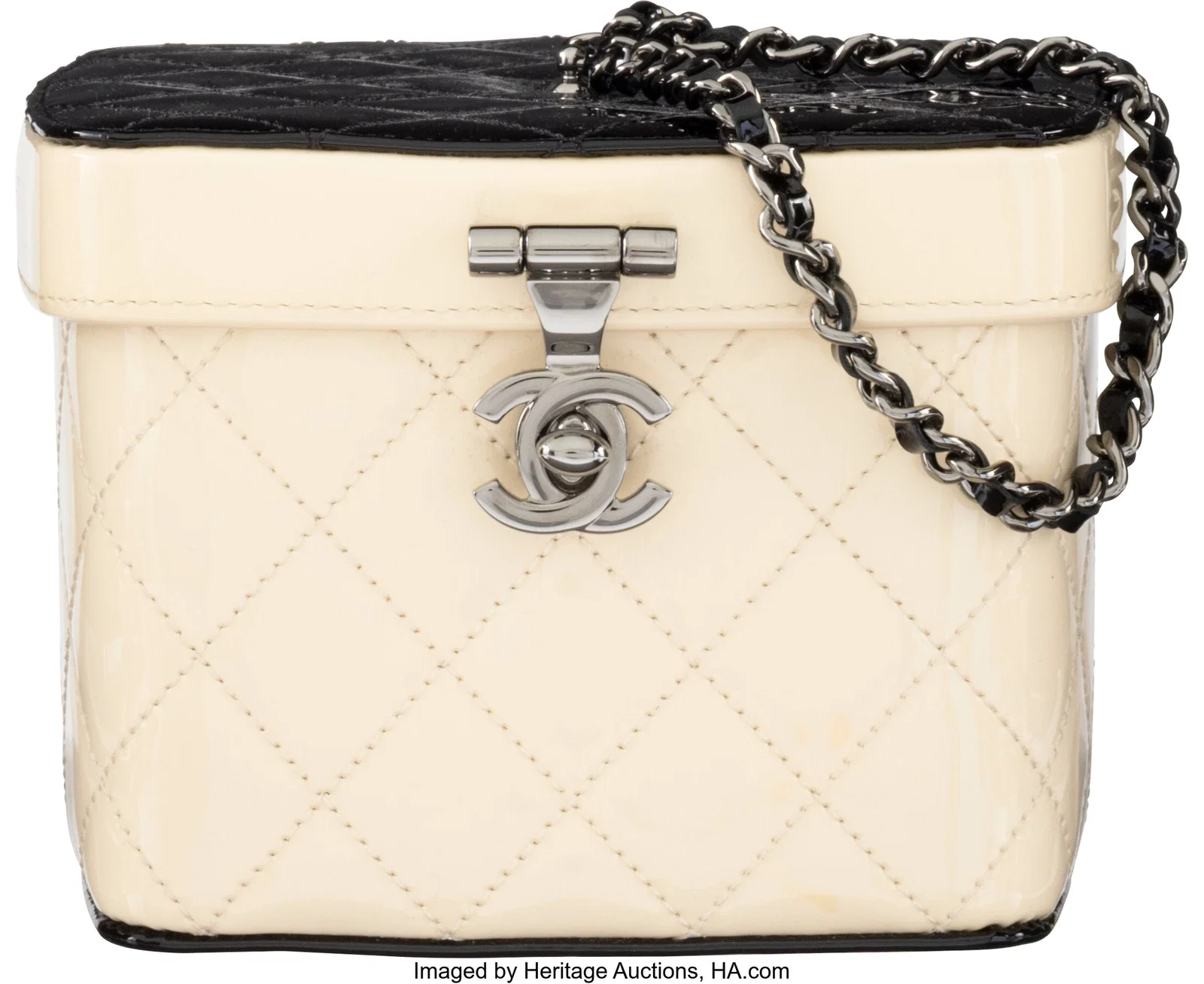 Chanel Black & Ivory Quilted Patent Leather Vani