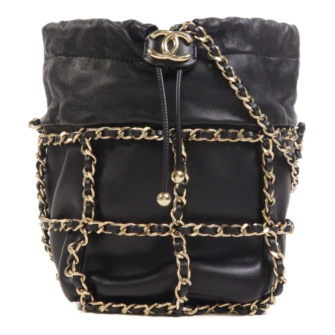 Chanel Black Lambskin AS2313 Shoulder Bag with CC Gold Hardware