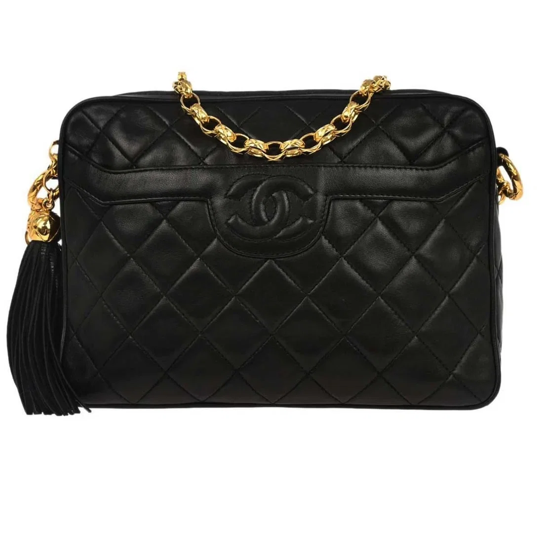 CHANEL BLACK LAMBSKIN CAMERA BAG SMALL
