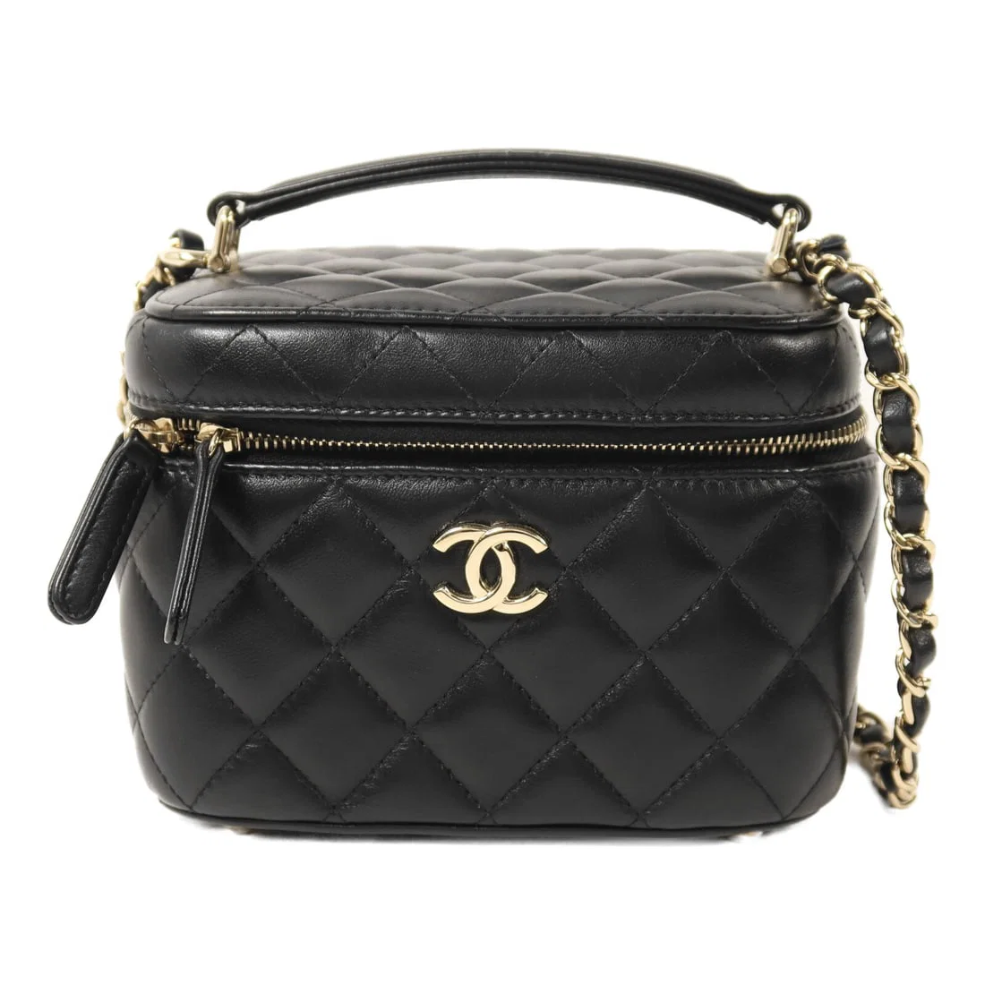 Chanel Black Lambskin CC Vanity Chain Shoulder Bag with Gold Hardware