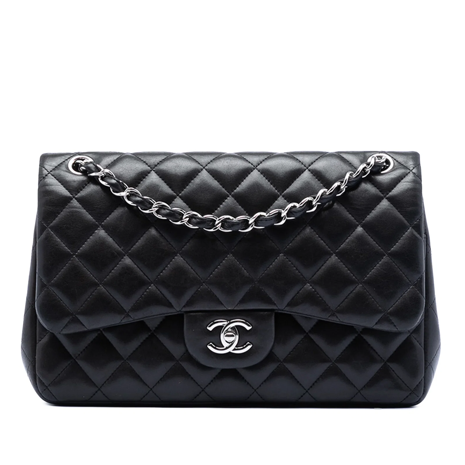 Chanel Black Lambskin Jumbo Double Flap Shoulder Bag with CC Turnlock