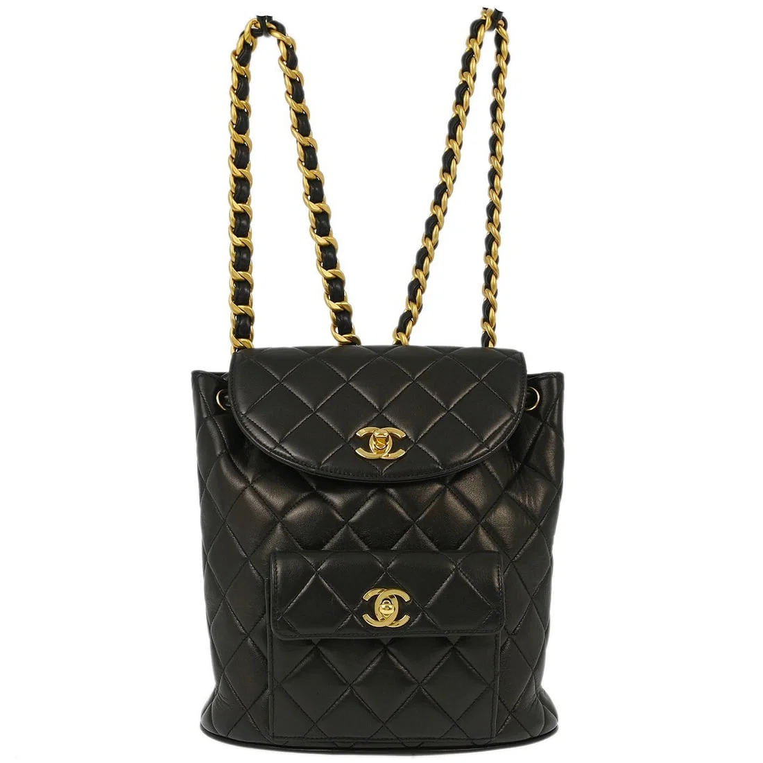 Chanel Black Lambskin Large Duma Backpack with Turn Lock Closure