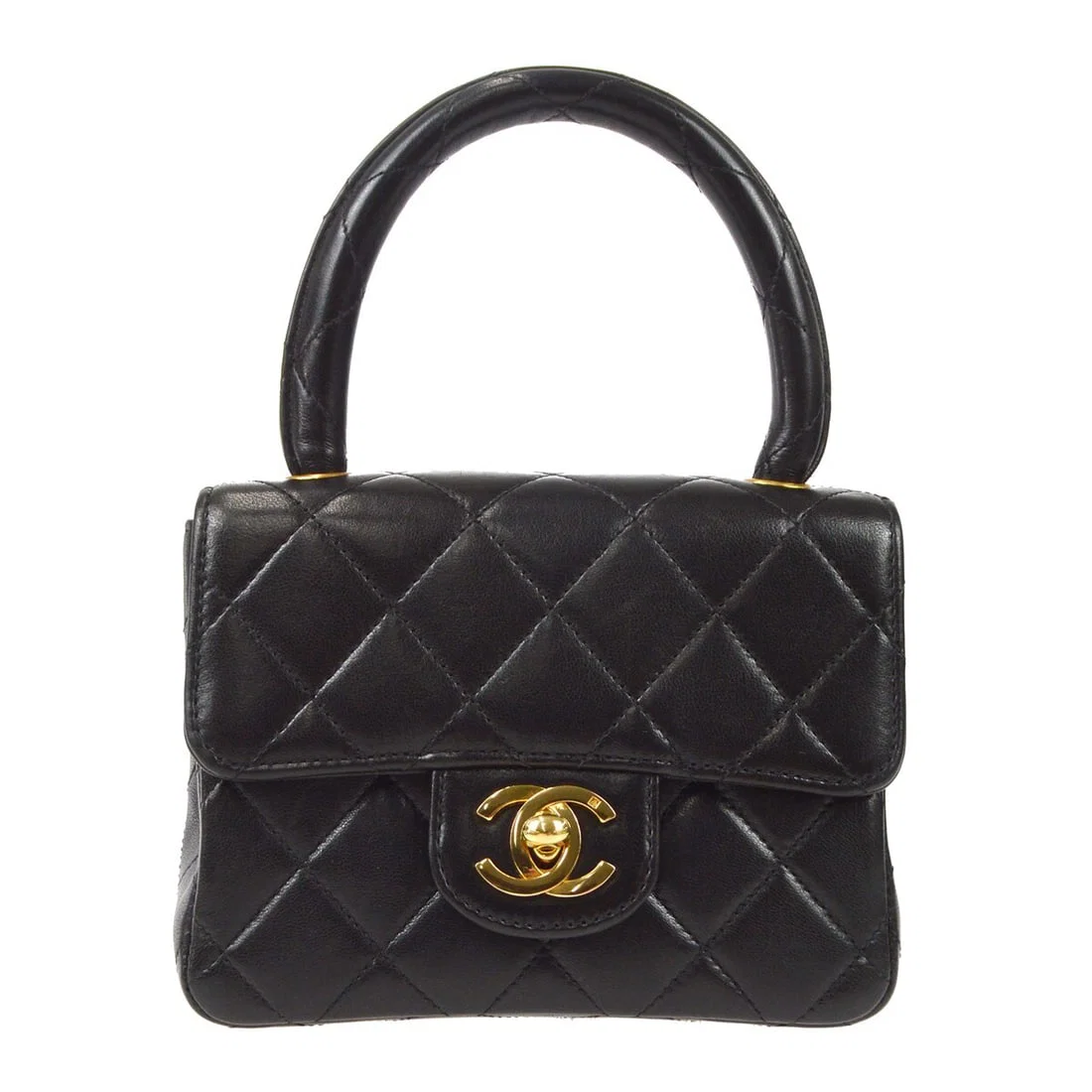 Chanel Black Lambskin Mini Classic Flap Handbag
