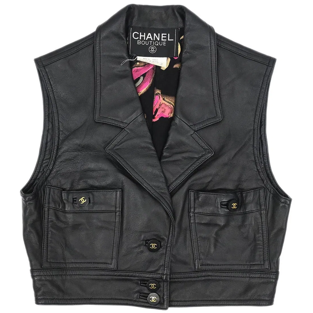 Chanel Black Lambskin Single Breast Sleeveless Jacket 95P Size 38