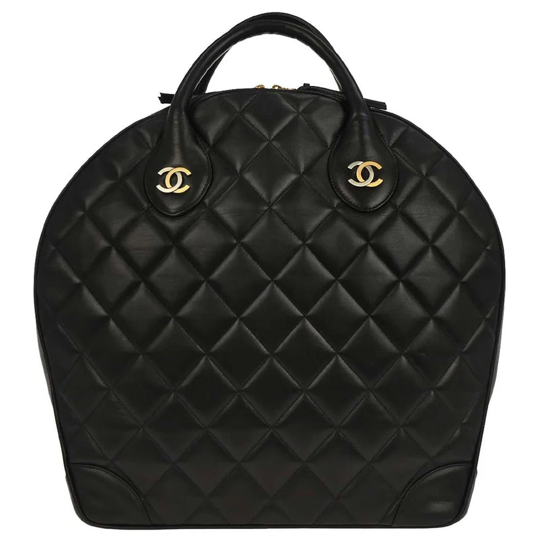 Chanel Black Lambskin Top Handle Handbag Paris France