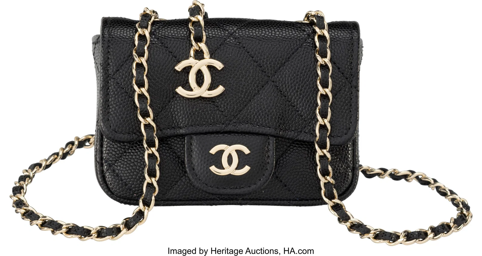 Chanel Black Quilted Caviar Leather Belt Bag wit