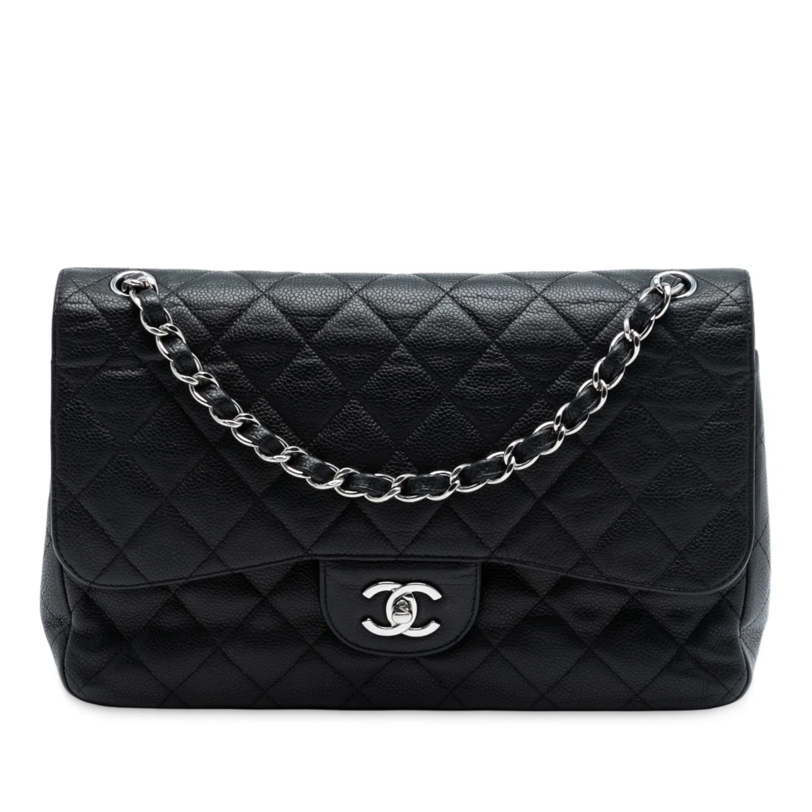 Chanel Black Quilted Caviar Leather Jumbo Double Flap Shoulder Bag