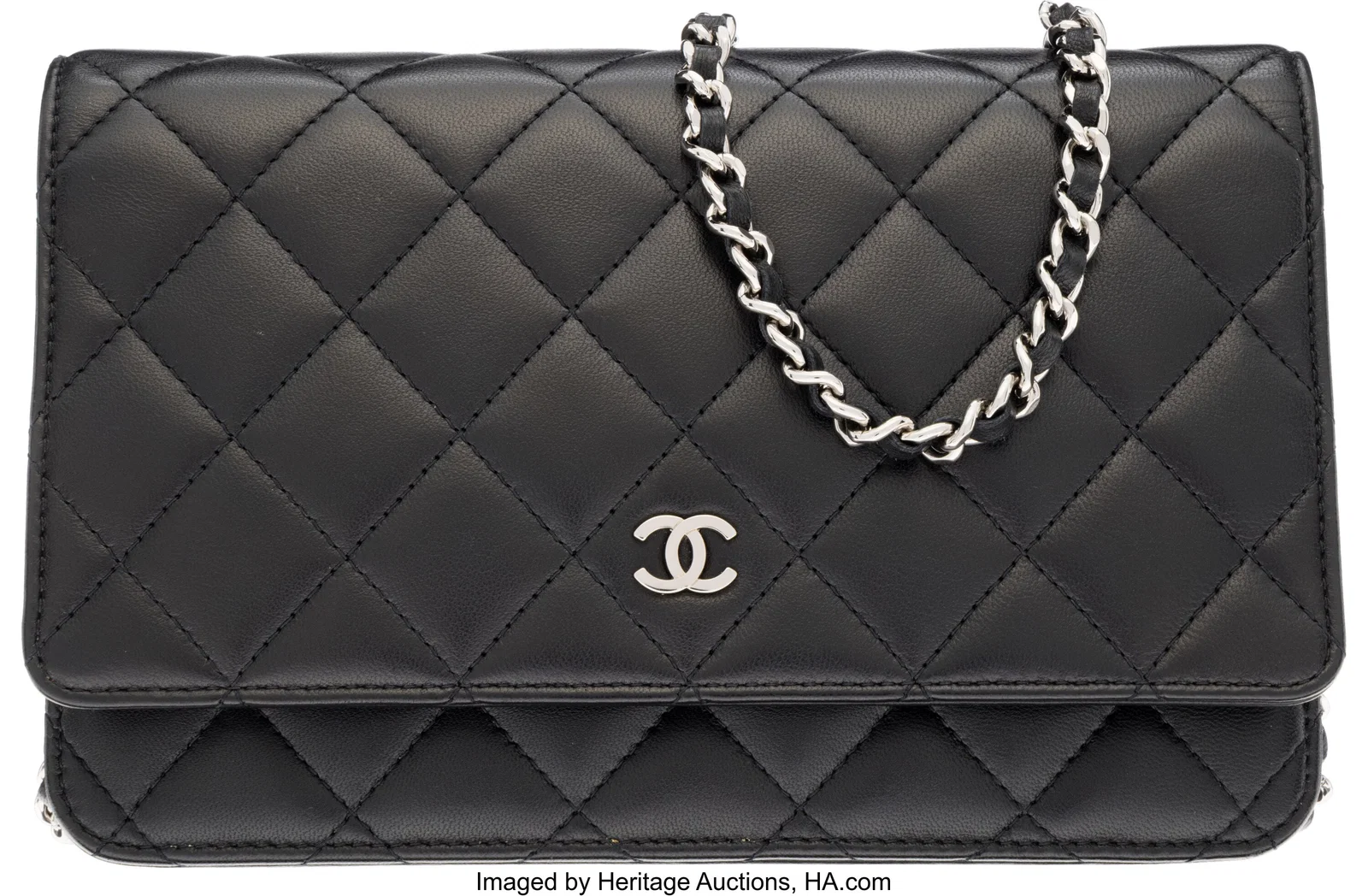 Chanel Black Quilted Lambskin Leather Wallet On