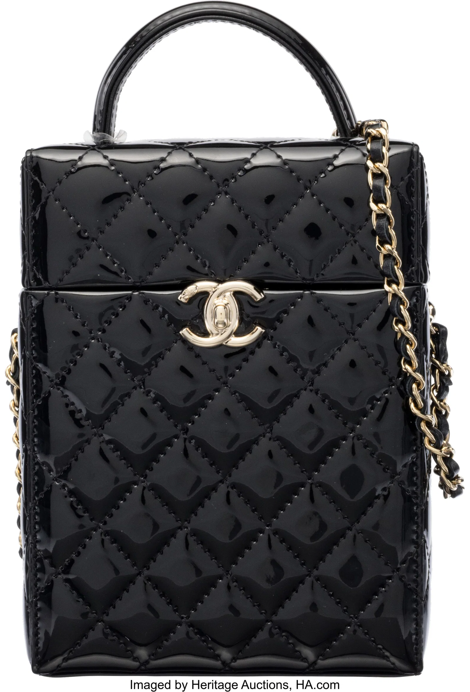 Chanel Black Quilted Patent Leather Box Bag with