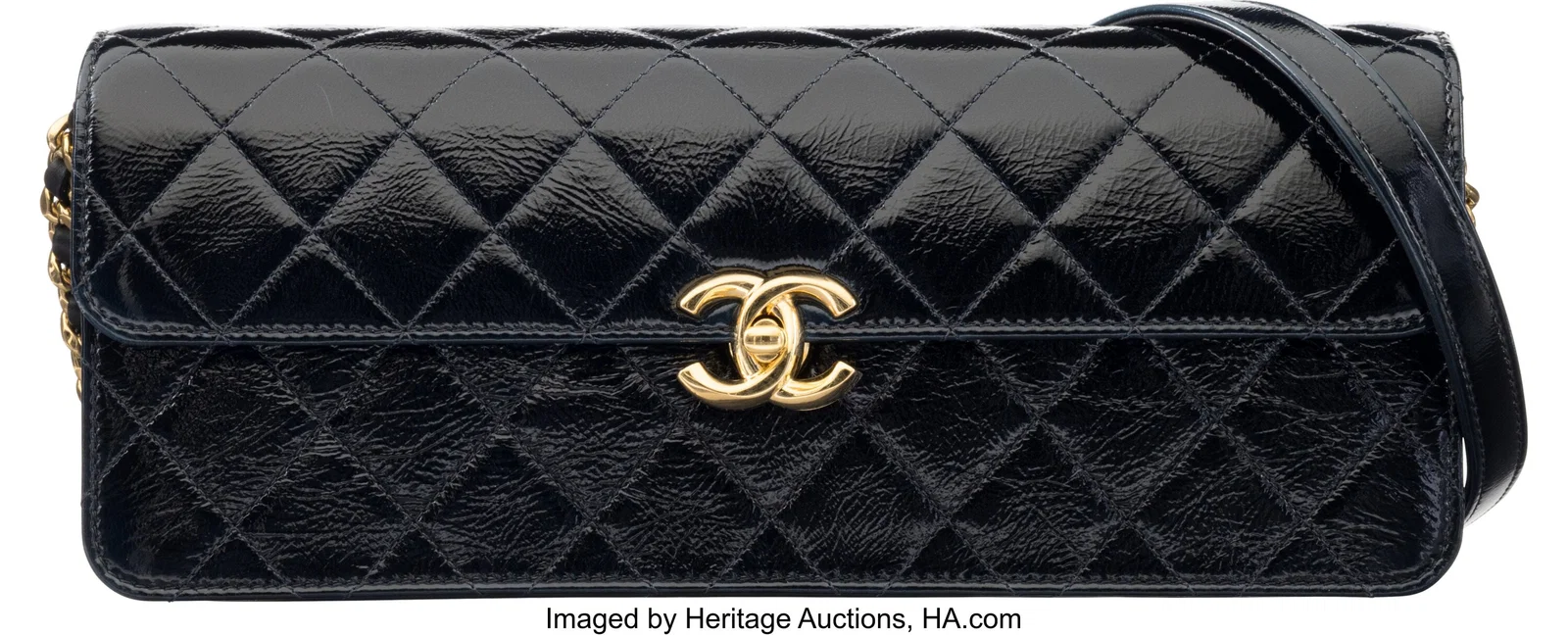 Chanel Black Quilted Patent Leather Large Flap B