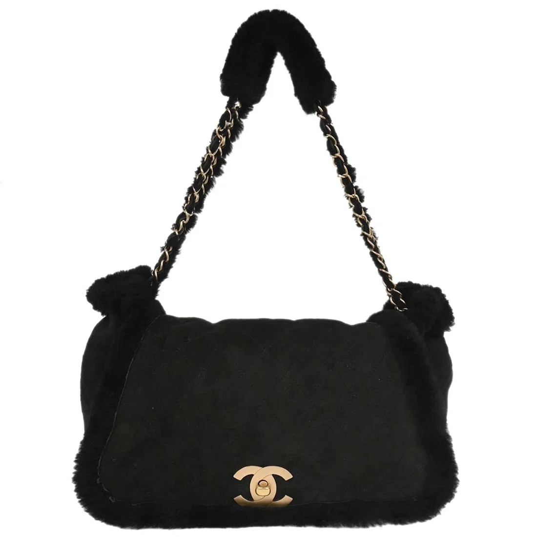Chanel Black Sheepskin Mouton Top Handle Handbag Italy
