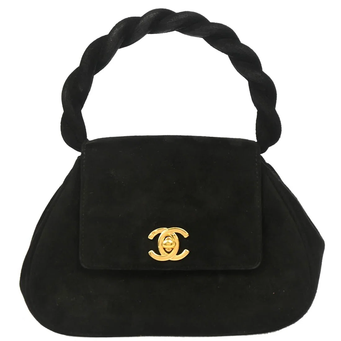 Chanel Black Suede Top Handle Handbag with Inner Pockets