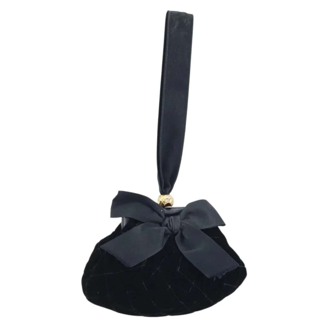 Chanel Black Velor Handbag with Gold CC Logo and Guarantee Card