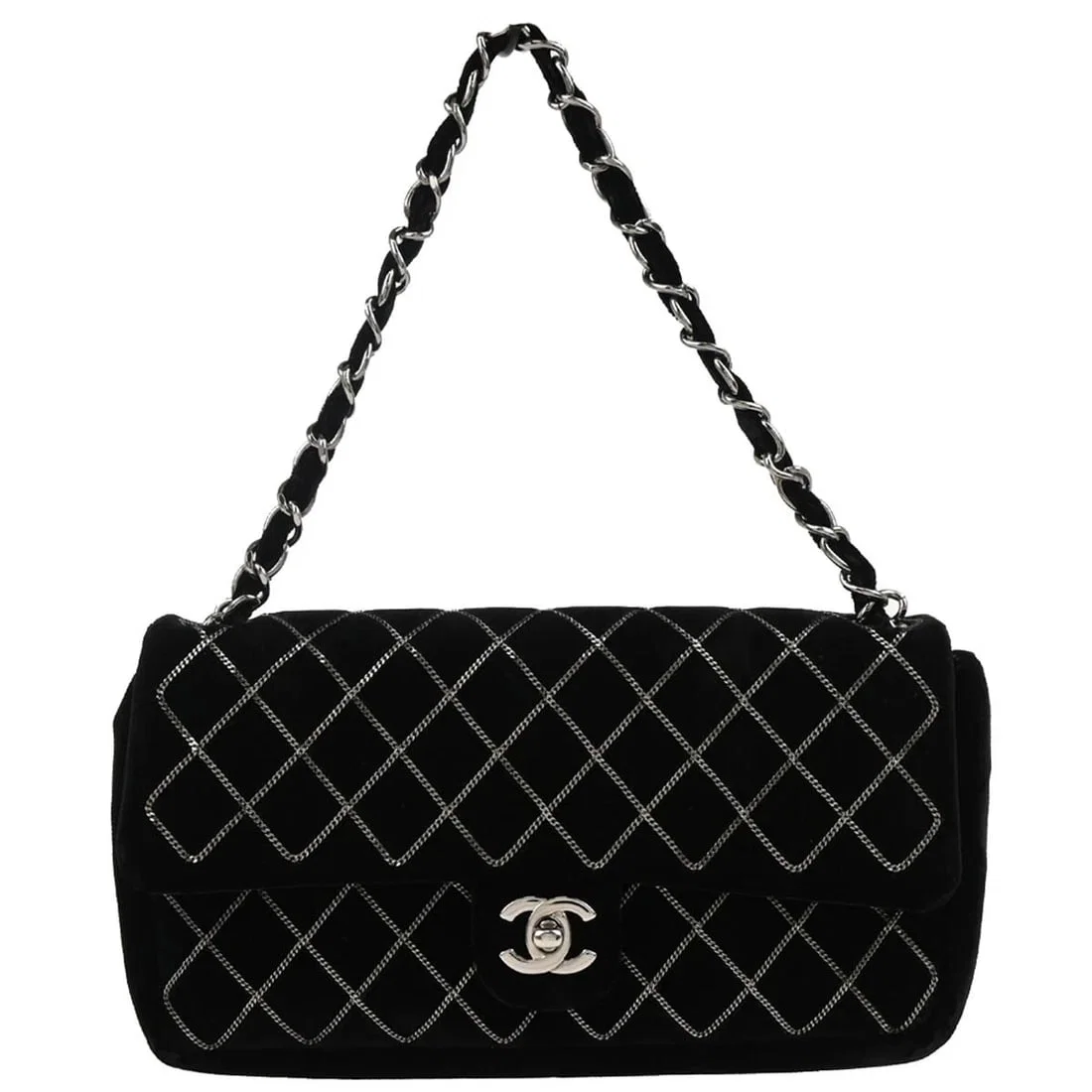 CHANEL BLACK VELVET EAST WEST HANDBAG