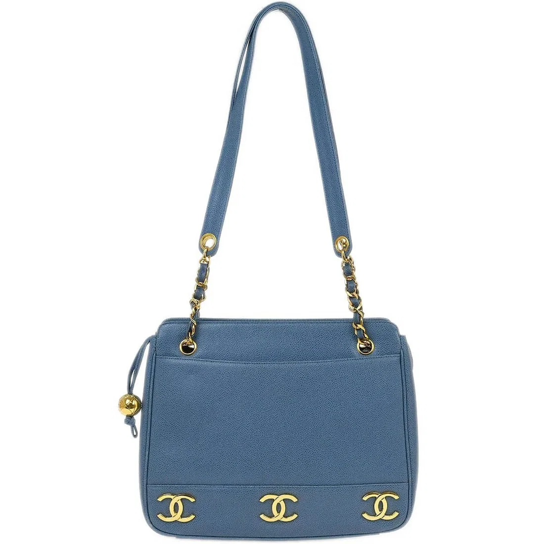 CHANEL BLUE CALFSKIN TRIPLE CC SHOULDER TOTE BAG