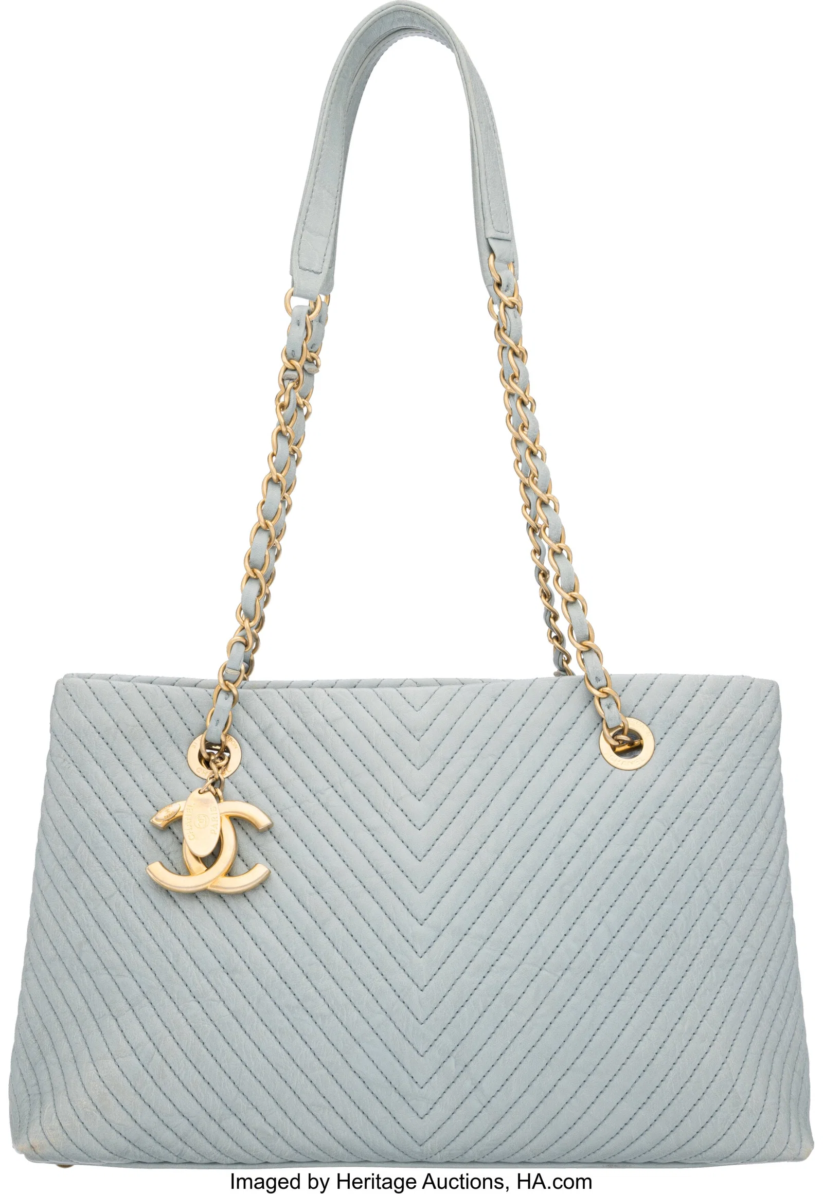 Chanel Blue Chevron Quilted Aged Leather Medium