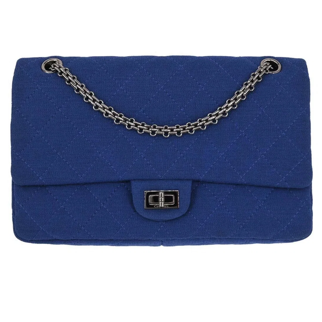 CHANEL BLUE COTTON 2.55 CLASSIC FLAP SHOULDER BAG