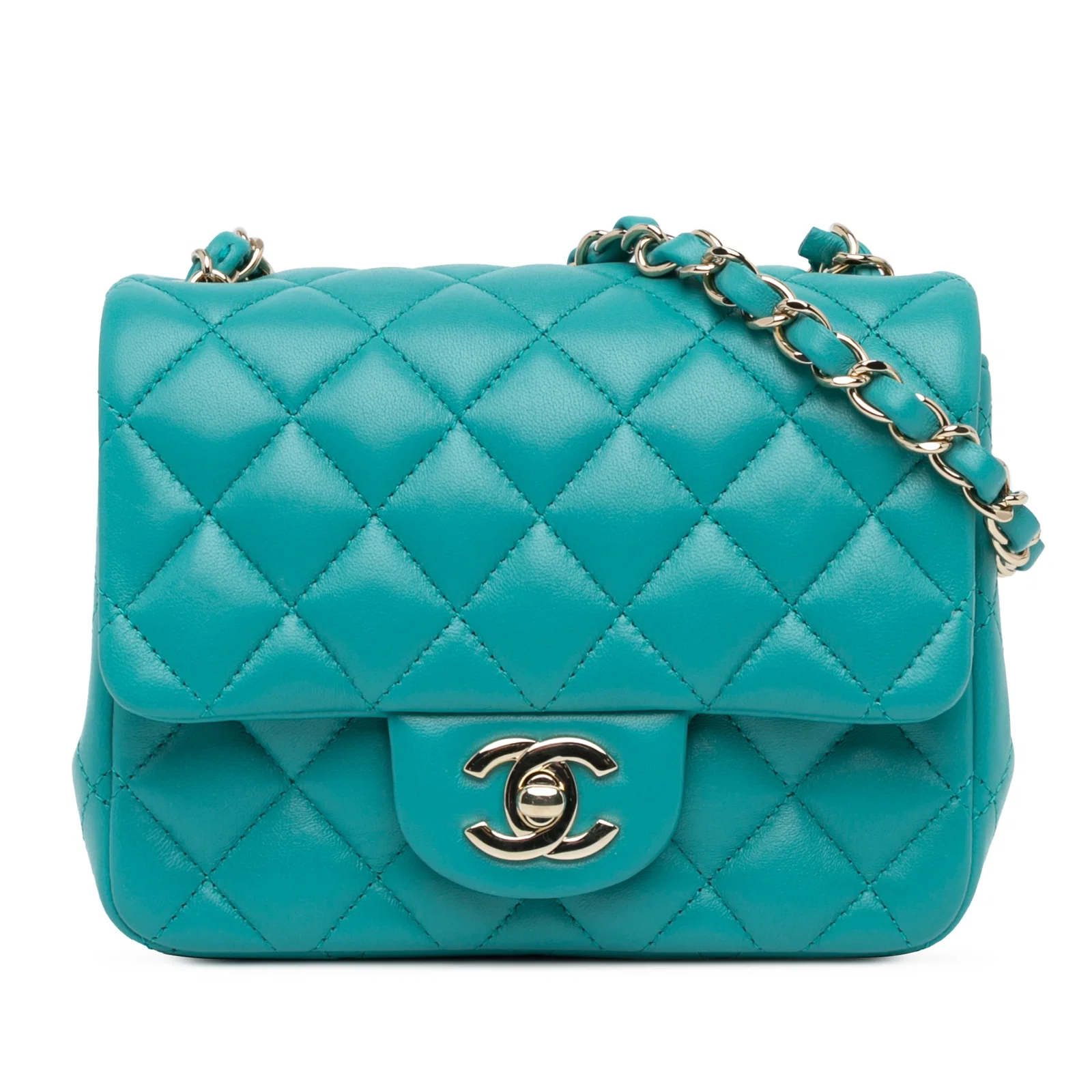 Chanel Blue Lambskin Quilted Mini Square Shoulder Bag with Chain Strap
