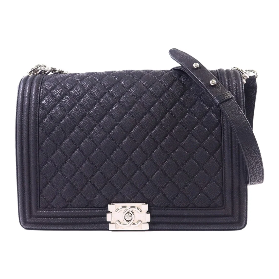 CHANEL Boy 30 Shoulder Bag Black Calfskin Leather SHW
