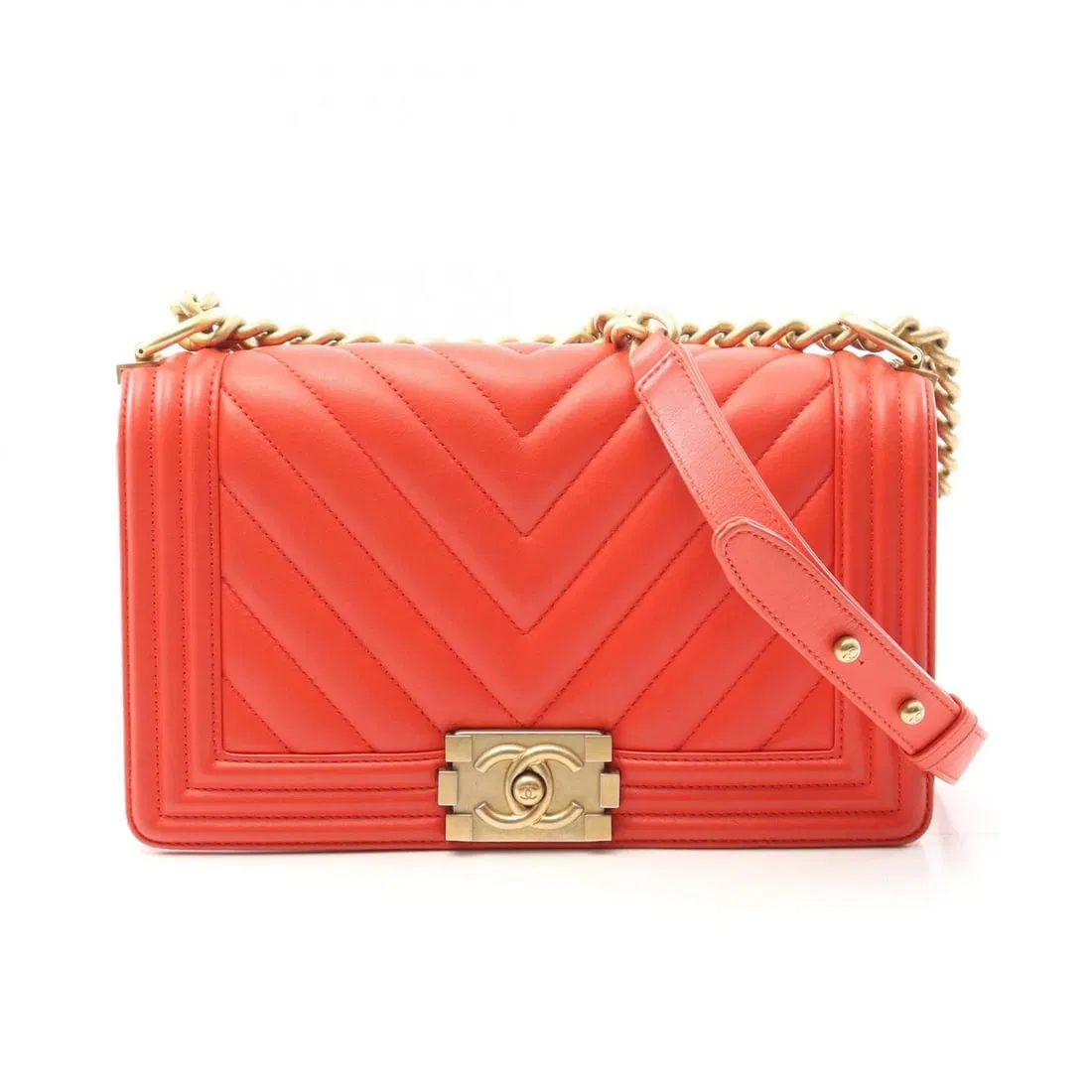 CHANEL BOY CHANEL CHEVRON V STITCH CHAIN SHOULDER BAG