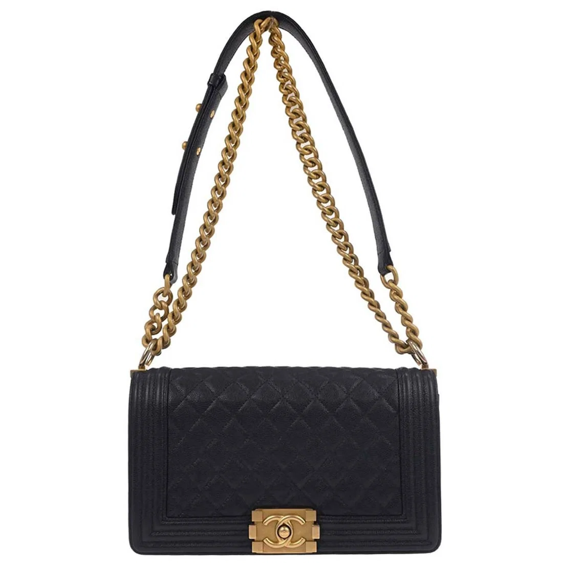 Chanel Boy Medium Navy Leather Quilted Shoulder Bag with Chain Strap