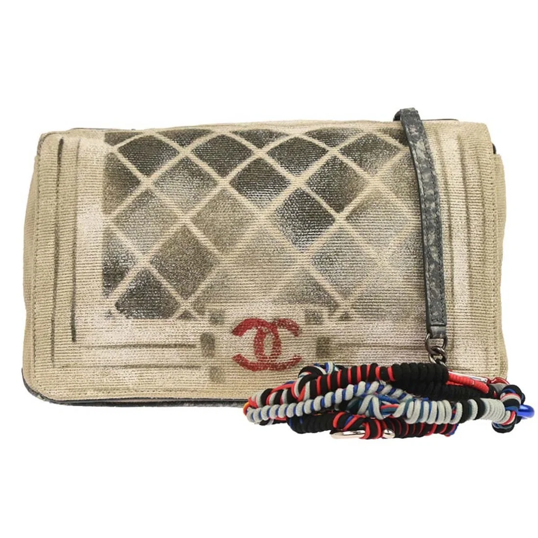 Chanel Boy Medium Square Shoulder Bag in Beige Canvas with Graffiti Design