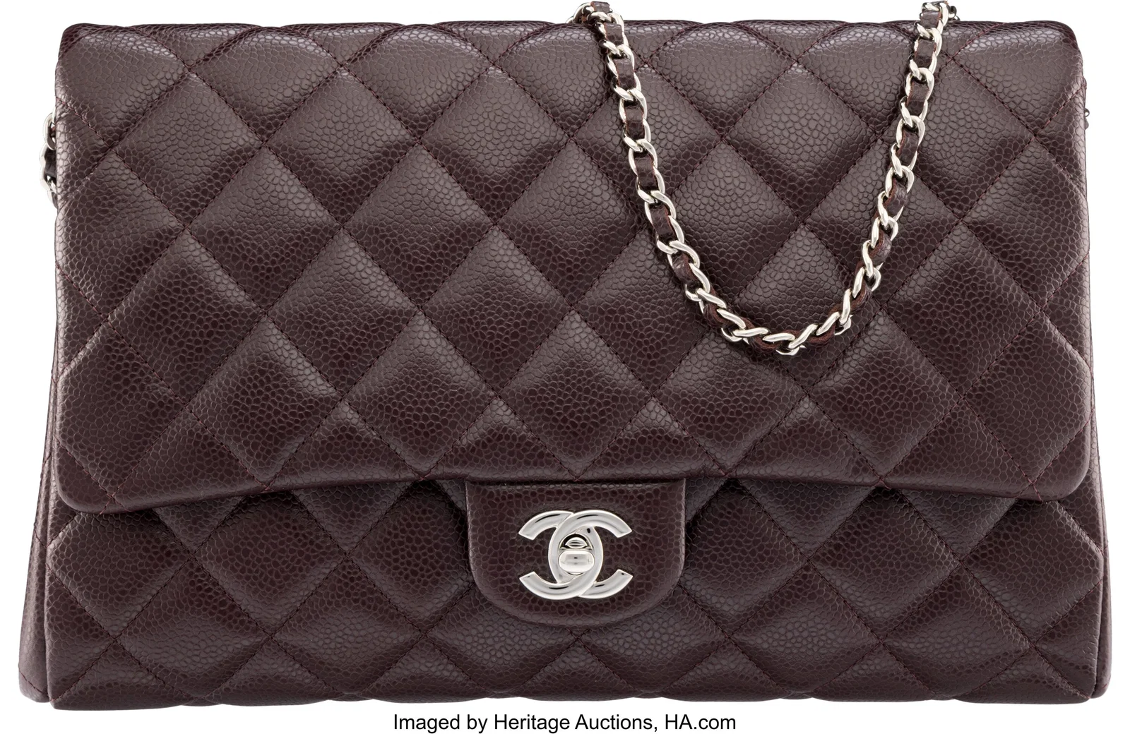 Chanel Burgundy Quilted Caviar Leather Clutch Wi