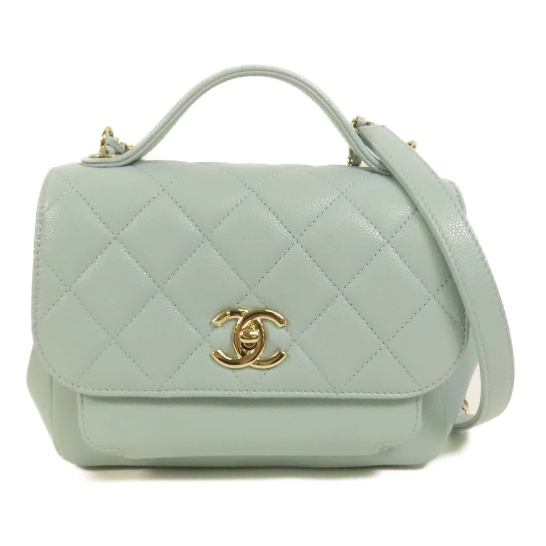 Chanel Business Affinity Small Blue Calfskin 2Way Shoulder Bag Gold Hardware