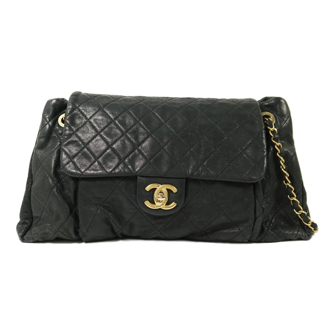 Chanel Calfskin Chain Shoulder Bag with Gold Hardware in Dark Green